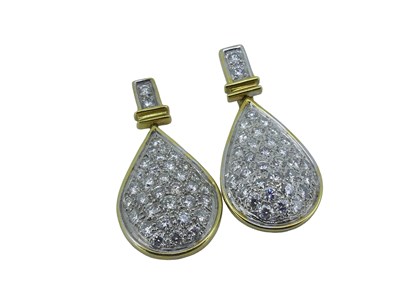 Lot 424 - Diamond Drop Pear Shape Studs.