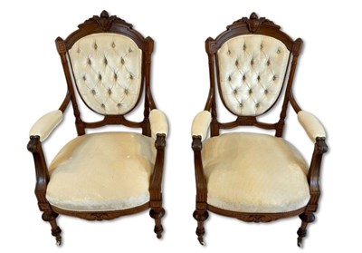 Lot 134 - A Pair of Victorian Armchairs With Matching Foot Stool.