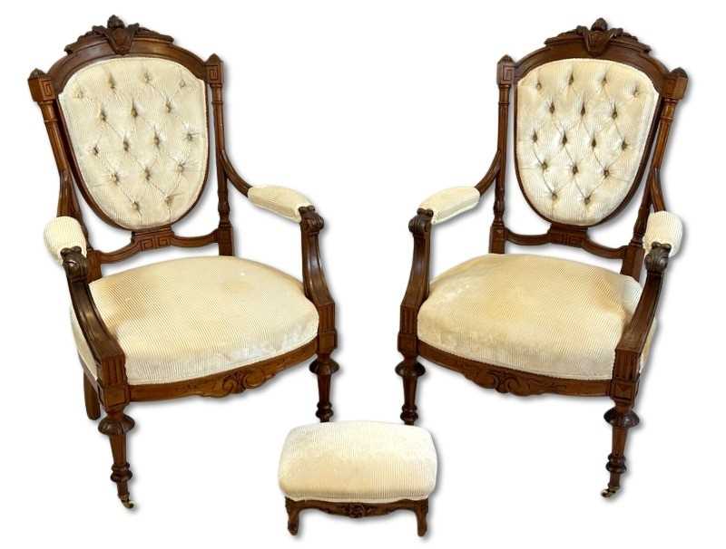 Lot 134 - A Pair of Victorian Armchairs With Matching Foot Stool.