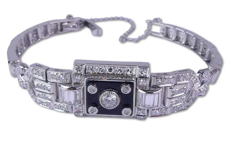 Lot 272 - Onyx and Diamond Art Deco-Inspired Bracelet.