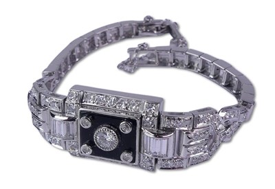 Lot 272 - Onyx and Diamond Art Deco-Inspired Bracelet.