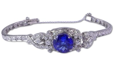 Lot 235 - Tanzanite and Diamond Antique-Inspired Bracelet.