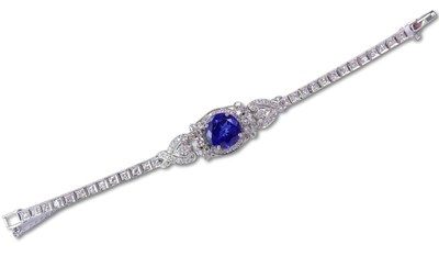 Lot 235 - Tanzanite and Diamond Antique-Inspired Bracelet.
