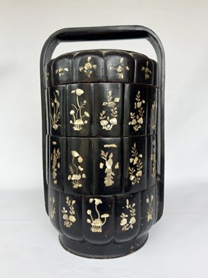 Lot 195 - A Chinese black lacquered mother of pearl inlaid, food container.
