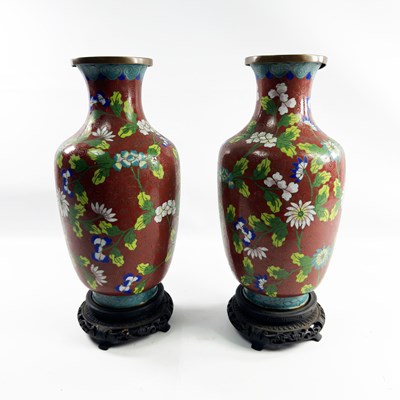 Lot 202 - Two Cloisonné Vases With Stands