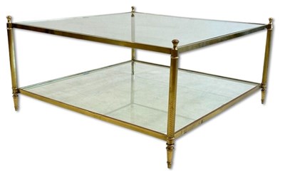 Lot 111 - Square Glass and Brass Coffee Table.