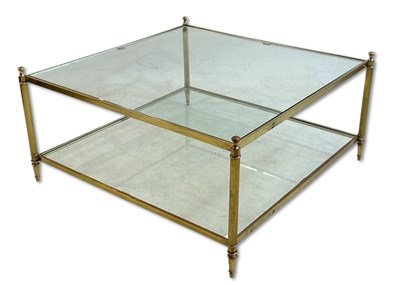 Lot 111 - Square Glass and Brass Coffee Table.