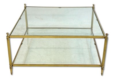 Lot 111 - Square Glass and Brass Coffee Table.
