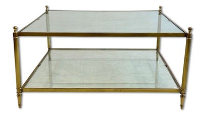 Lot 111 - Square Glass and Brass Coffee Table.