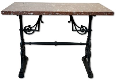 Lot 152 - Cast Iron Table with marble top.