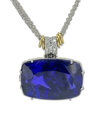 Lot 107 - Spectacular Tanzanite and Diamond Pendant.