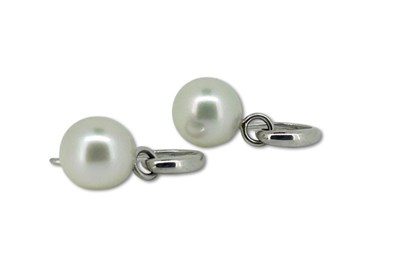 Lot 310 - Pearl and Gold Drop Earrings.