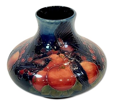 Lot 211 - Moorcroft Pottery Finches Pattern Squat Vase.
