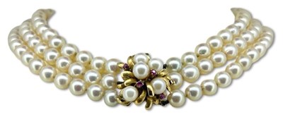 Lot 359 - Three Strand Akoya Pearls.