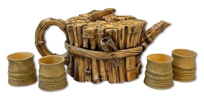 Lot 260 - Chinese Bamboo Ceramic Teapot Set.