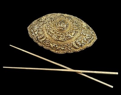 Lot 48 - Silver Oriental Wedding Belt Buckle and Chopsticks.
