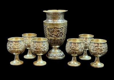 Lot 17 - Six Indian Colonial Silver Goblets with Small Vase/Pourer.
