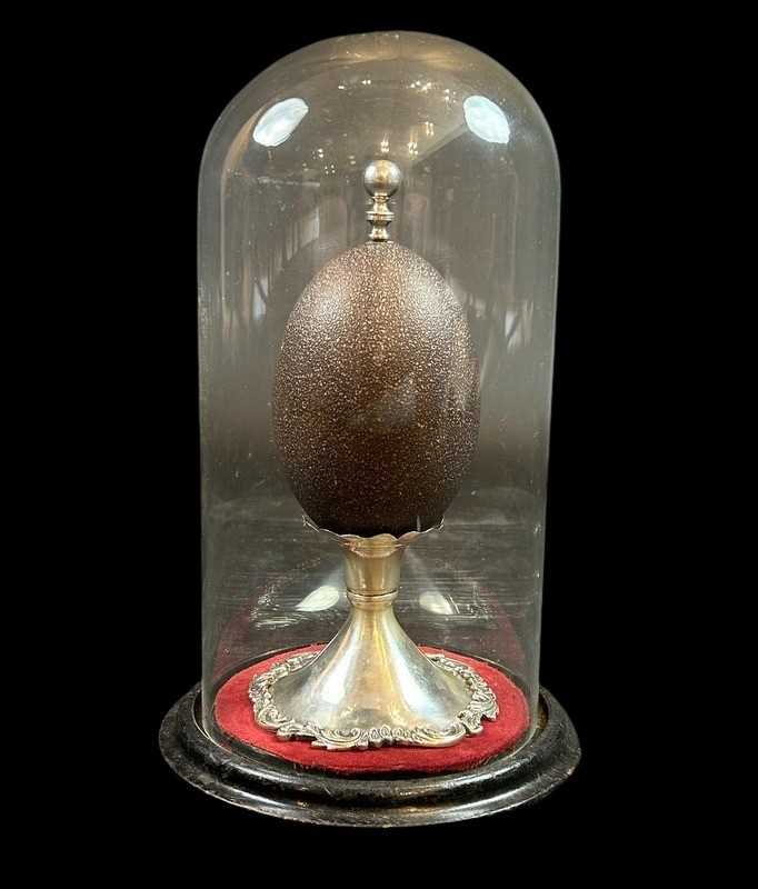 Lot 197 - Colonial Australian Emu Egg on Sterling Silver Stand.