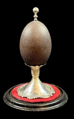Lot 197 - Colonial Australian Emu Egg on Sterling Silver Stand.