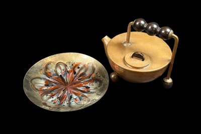 Lot 214 - Bauhaus Style Teapot & Enamel Dish, 2pcs.