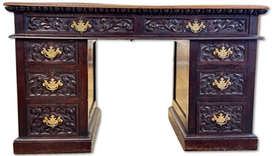 Lot 183 - Late Victorian Oak Twin Pedestal Desk.