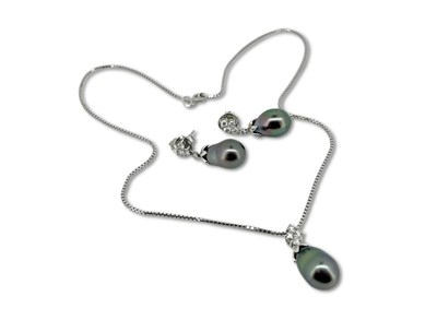 Lot 319 - Drop Diamond and Pearl Earrings and Pendant.