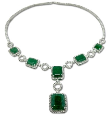 Lot 293 - Striking Emerald and Diamond Necklace.