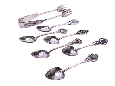 Lot 473 - Six Linton Tea Spoons and a set of Tongs.
