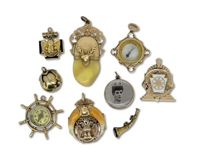 Lot 387 - Assorted Charms and Lodge Pendants.