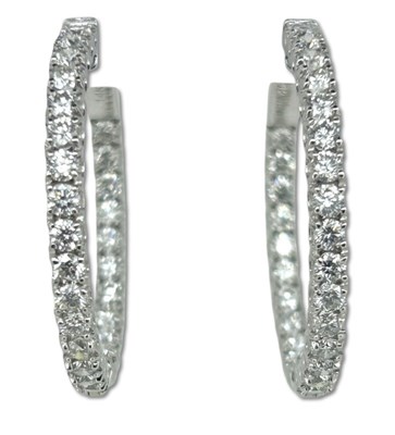 Lot 445 - Large Hoop Style Diamond Earrings.