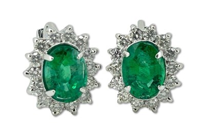 Lot 451 - Emerald & Diamond Earrings.