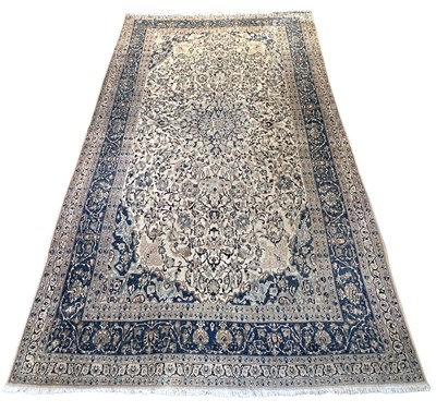 Lot 133 - Wool Silk Blend Cream and Blue Full Room Afghan Rug.