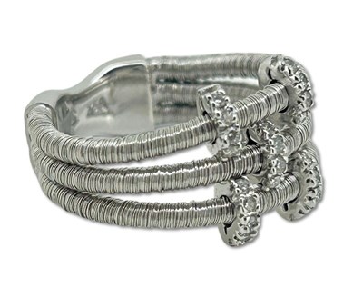 Lot 406 - White Gold Three Strand Cable Ring.