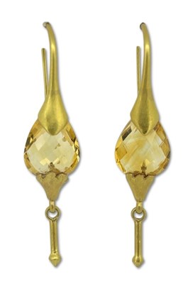 Lot 446 - Citrine Drop Earrings.