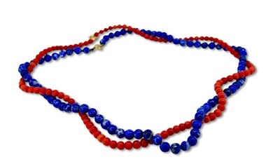 Lot 424 - Coral Strand and Lapis Lazuli Strand.