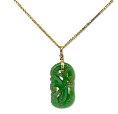 Lot 443 - Yellow Gold Chain and Jade Pendant.