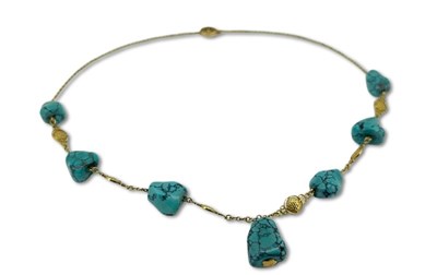 Lot 365 - Yellow Gold and Turquoise Necklace.