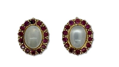 Lot 259 - Moon Stone & Ruby Earrings.