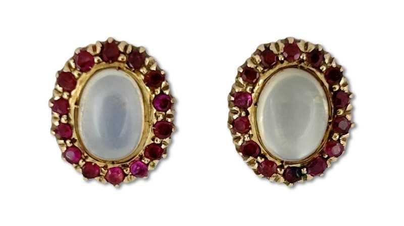 Lot 259 - Moon Stone & Ruby Earrings.