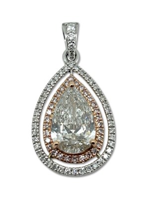 Lot 326 - 14CT Drop-Shaped Halo Diamond Pendant.