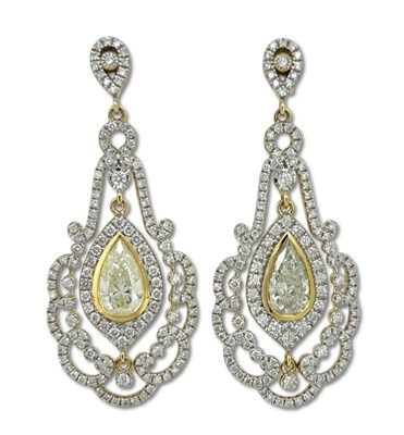 Lot 382 - Ornate Diamond Earrings.