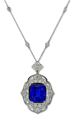 Lot 334 - Striking Tanzanite and Diamond Pendant.