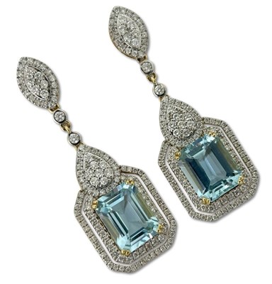 Lot 380 - Elegant Aquamarine Diamond Earrings.
