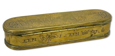 Lot 196 - Continental Brass Tobacco Box.