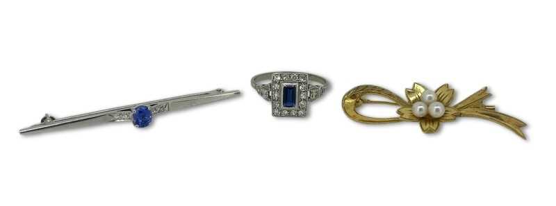 Lot 248 - Two Brooches and a Sapphire Ring.