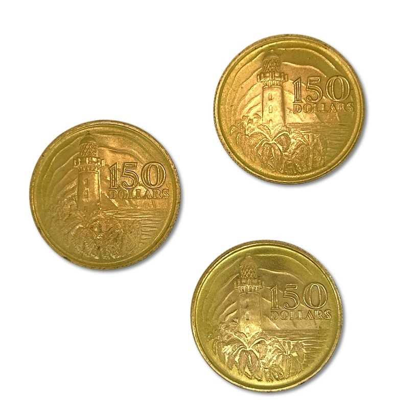 Lot 284 - Three $150.00 Singapore Gold Coins.