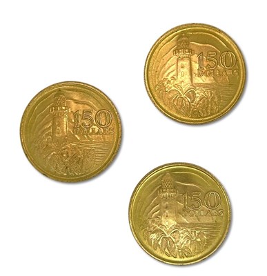 Lot 284 - Three $150.00 Singapore Gold Coins.