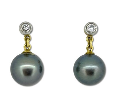 Lot 387 - Pearl Drop Earrings with Diamond.