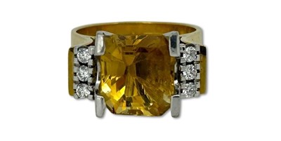 Lot 318 - Golden Citrine and Diamond Ring.