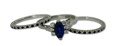 Lot 343 - A Sapphire and Diamond Trio of Rings.